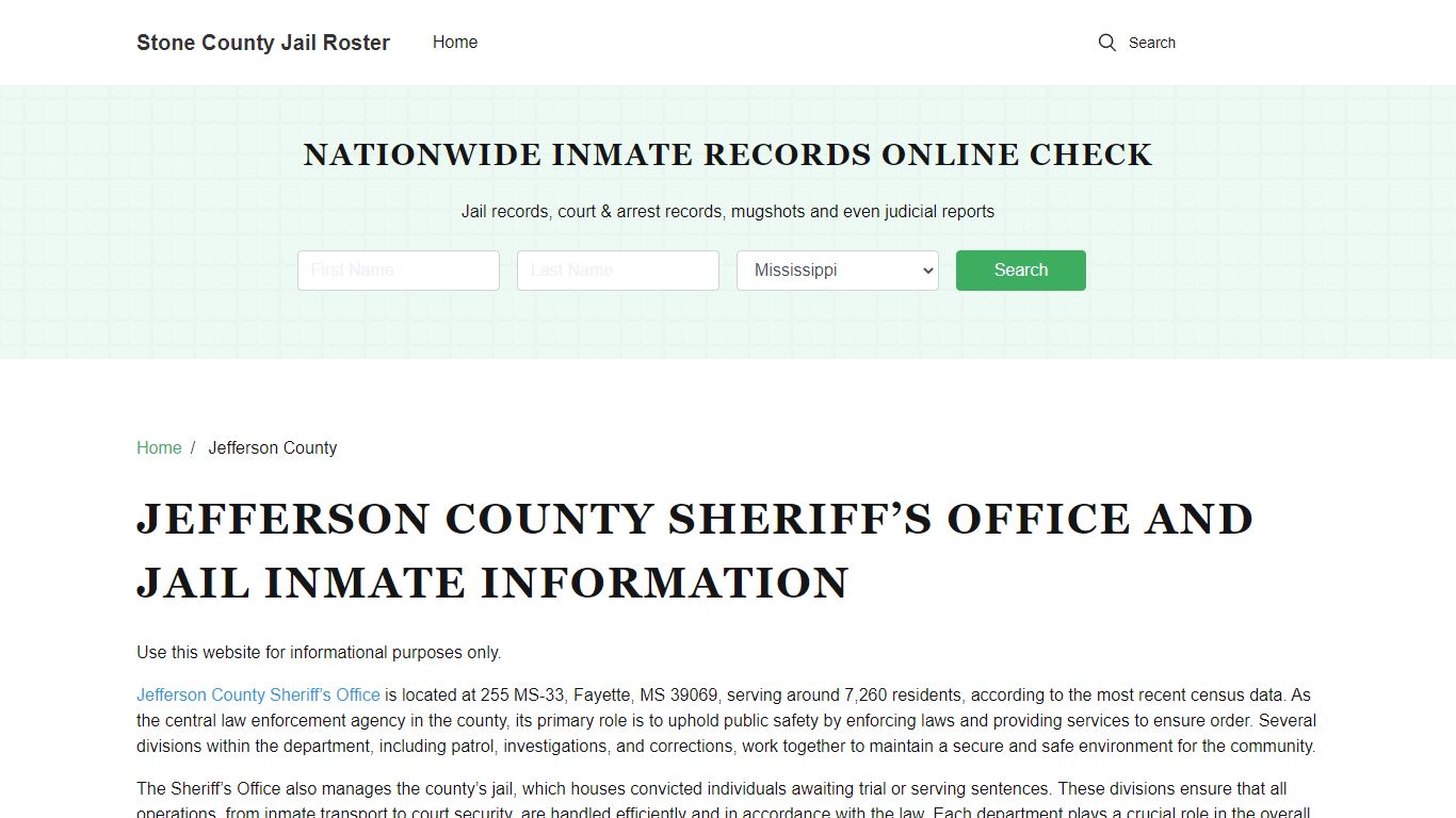 Jefferson County Sheriff, MS, Jail Inmate Search, Recent Arrests